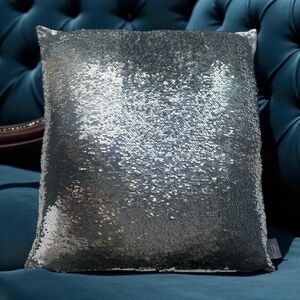 Aviva Stanoff Silver/Gray Sequin Silk Pillow 18x18 NWOT